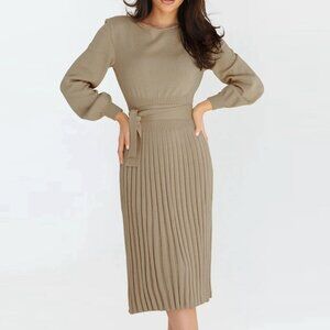 V-neck knitted fishtail skirt with long sleeve